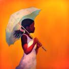 "Caribe amarillo", de la serie Mujeres del viento...,  Acrlico sobre tela, 148X148 cm, 2010