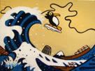 Tsunami, Mar turbulento por Hokusai, acrlico sobre tela